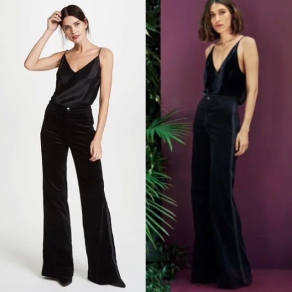 JBRAND WOMENS ISABELLA HIGH RISE TAILORED FLARE BLACK VELVET PANTS SIZE 23 CHIC - Picture 1 of 7